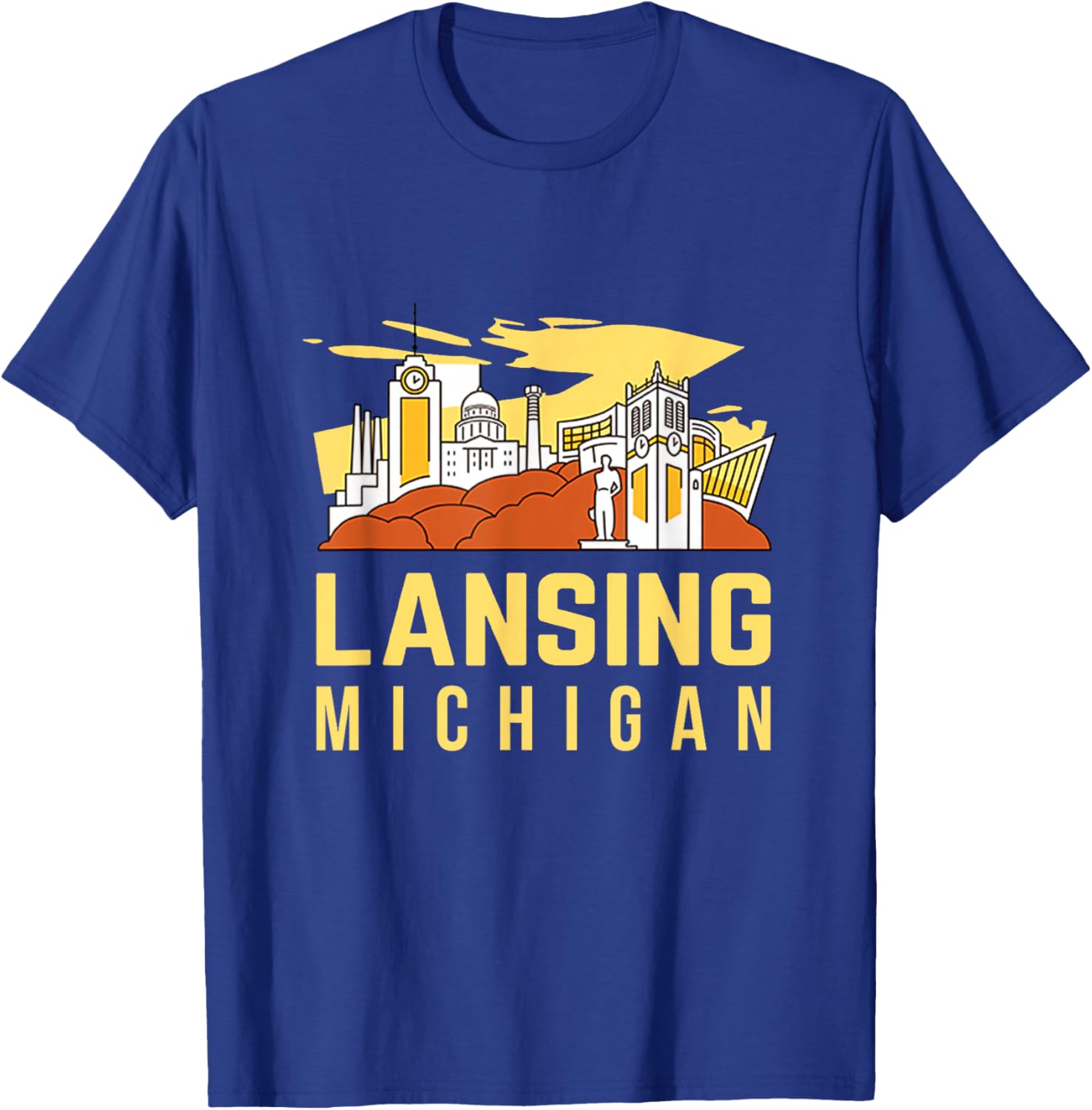 Lansing City Skyline And Landmarks Michigan Travel Souvenir T-Shirt - T-Shirt | Royal