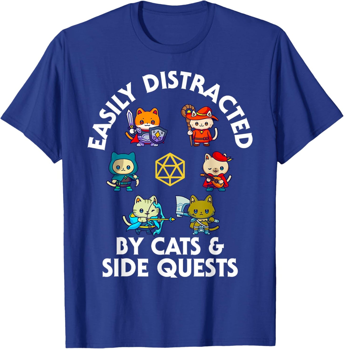 RPG Gamer Cats Side Quest Funny Nerd ADHD Cat Men Women Kids T-Shirt - T-Shirt | Royal