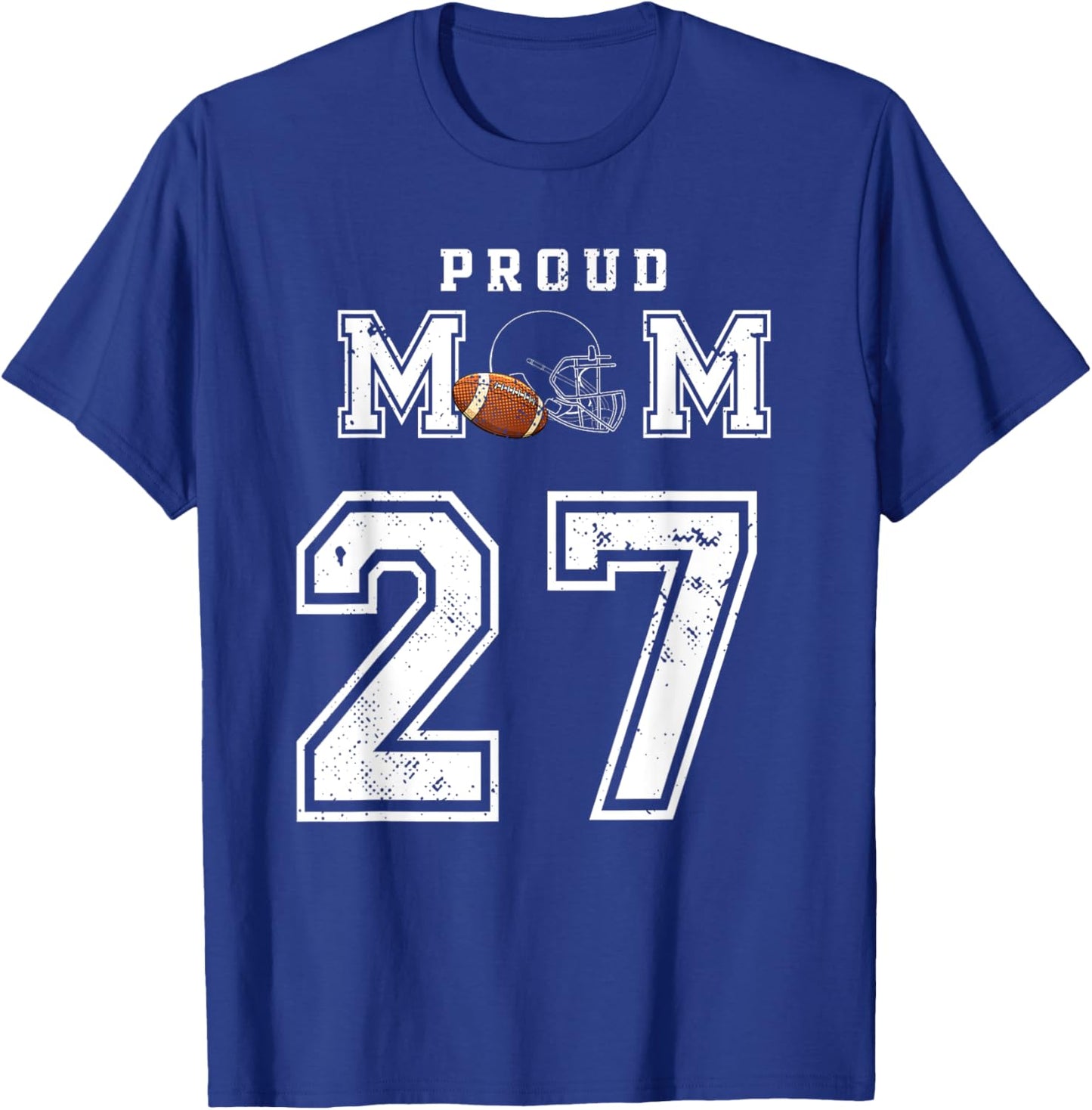 Custom Proud Football Mom Number 27 Personalized T-Shirt - T-Shirt | Royal
