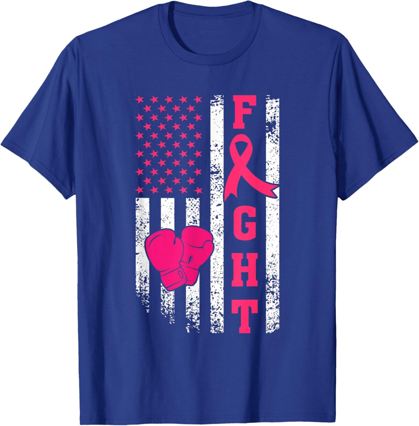 Fight Breast Cancer Survivor American Flag Cancer Awareness T-Shirt - T-Shirt | Royal