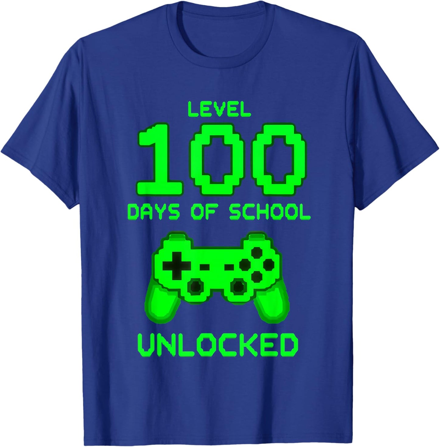 Level 100 Days of School Gamer Unlocked T-Shirt - T-Shirt | Royal