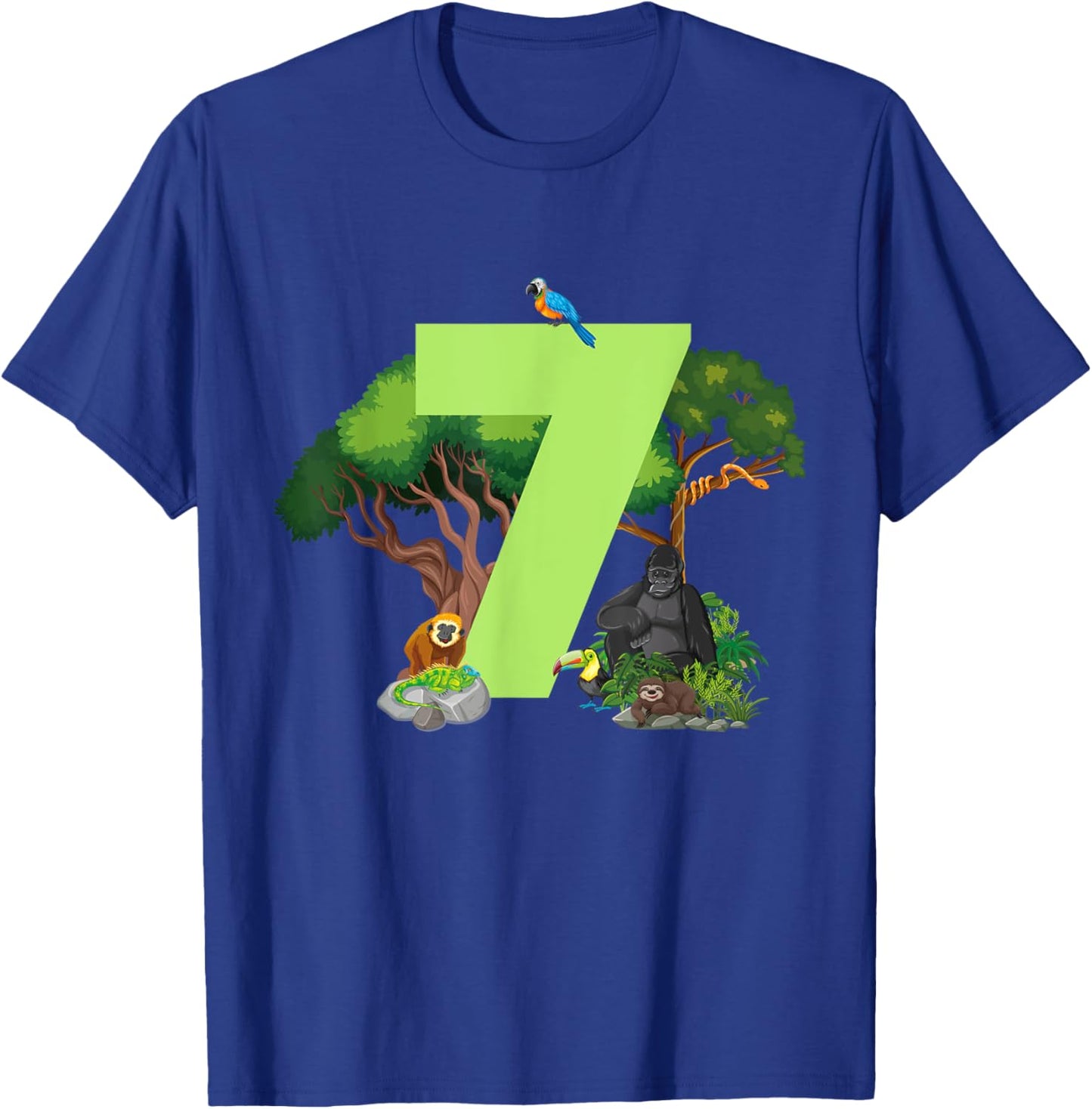 7th Birthday Jungle Animals Safari Rainforest 7 Year Old T-Shirt - T-Shirt | Royal