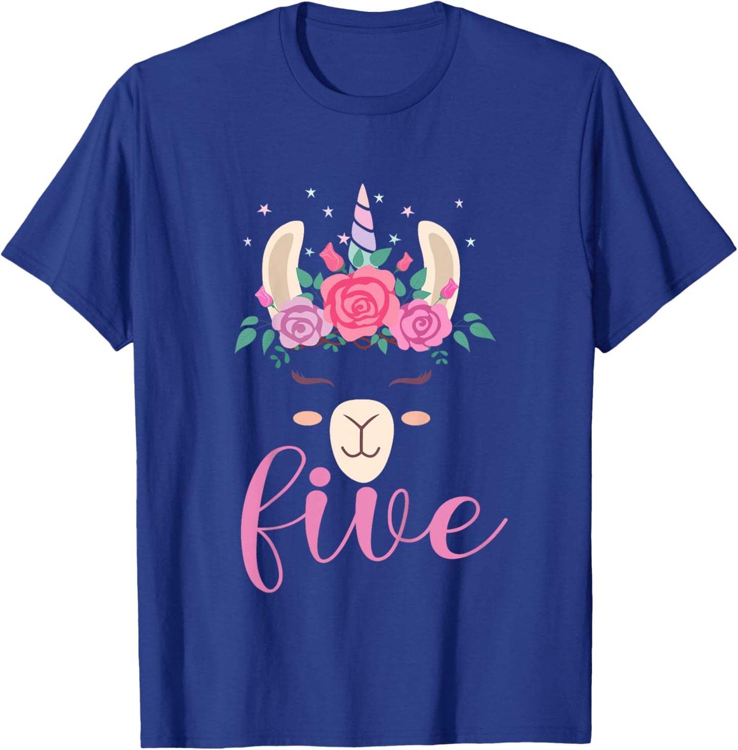 Kids 5 year Old Llamacorn Birthday Party Llama Unicorn 5th Gift T-Shirt - T-Shirt | Royal