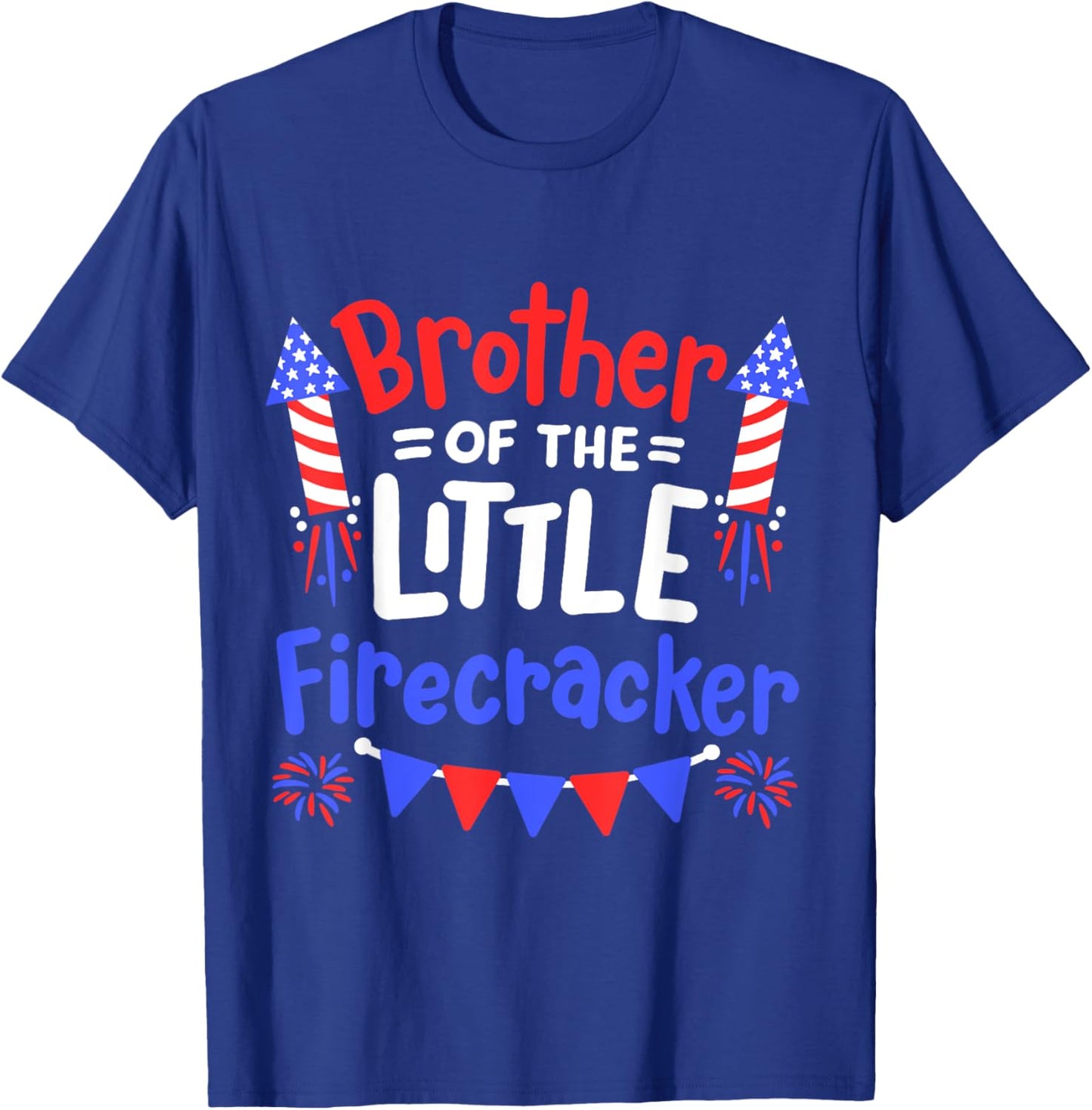 Funny 4th of July Birthday Brother Of The Little Firecracker Kids Men T-Shirt - T-Shirt | Royal