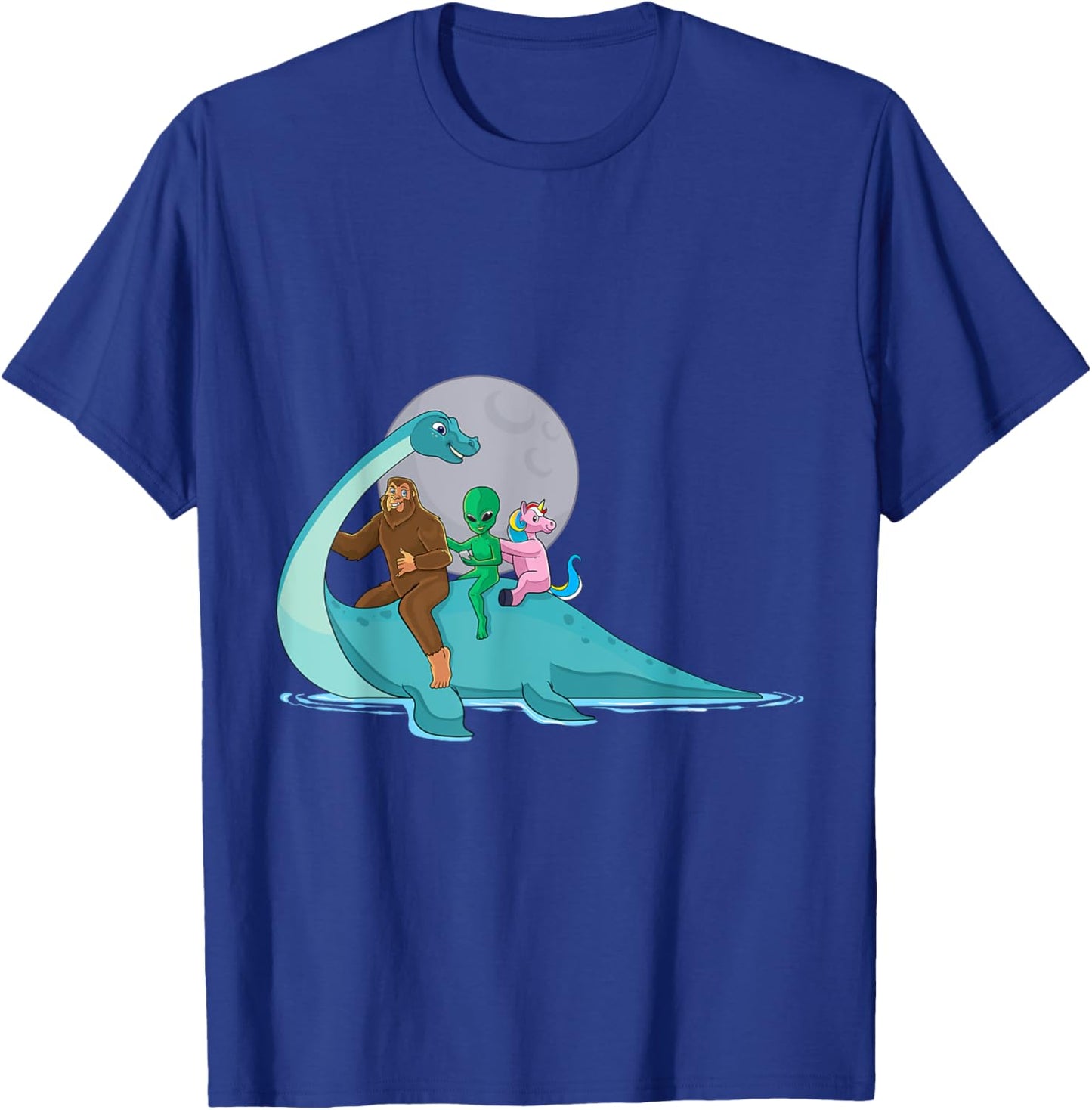 Alien Bigfoot Unicorn Riding Loch Ness Monster Cryptozoology T-Shirt - T-Shirt | Royal