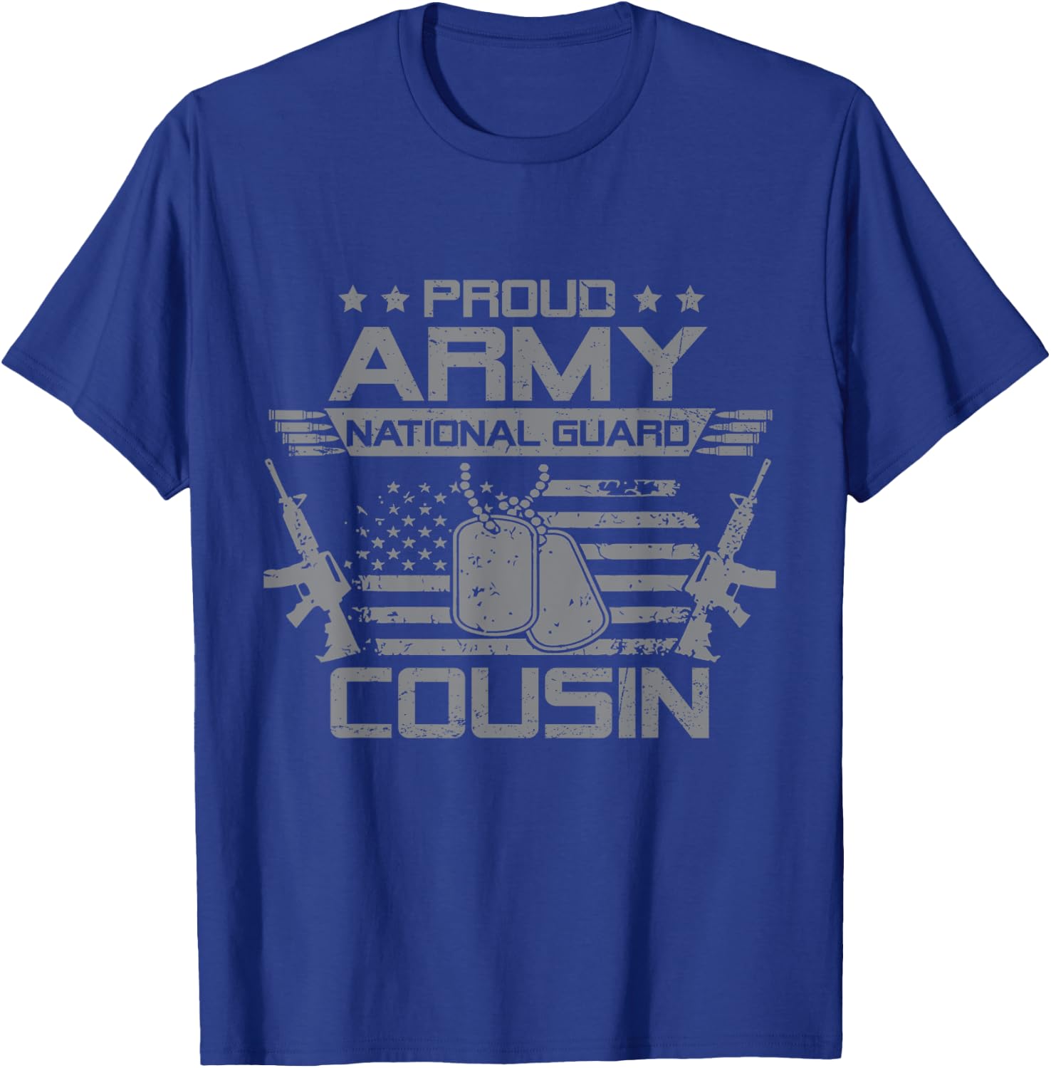 Proud Army National Guard Cousin Flag USA Military Veteran T-Shirt - T-Shirt | Royal