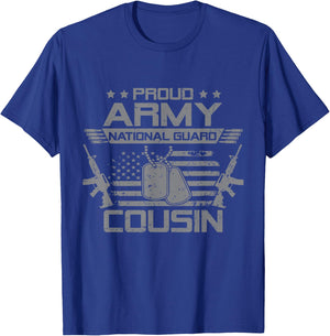 Proud Army National Guard Cousin Flag USA Military Veteran T-Shirt - T-Shirt | Royal
