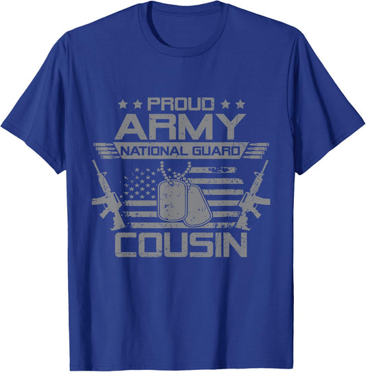 Proud Army National Guard Cousin Flag USA Military Veteran T-Shirt - T-Shirt | Royal