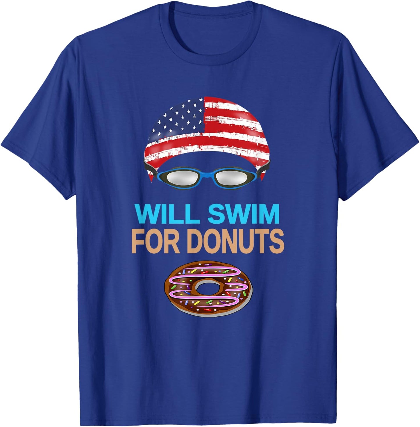 Swim Swimmer T shirt Funny Swimming Goggles Cap Donuts T-Shirt - T-Shirt | Royal