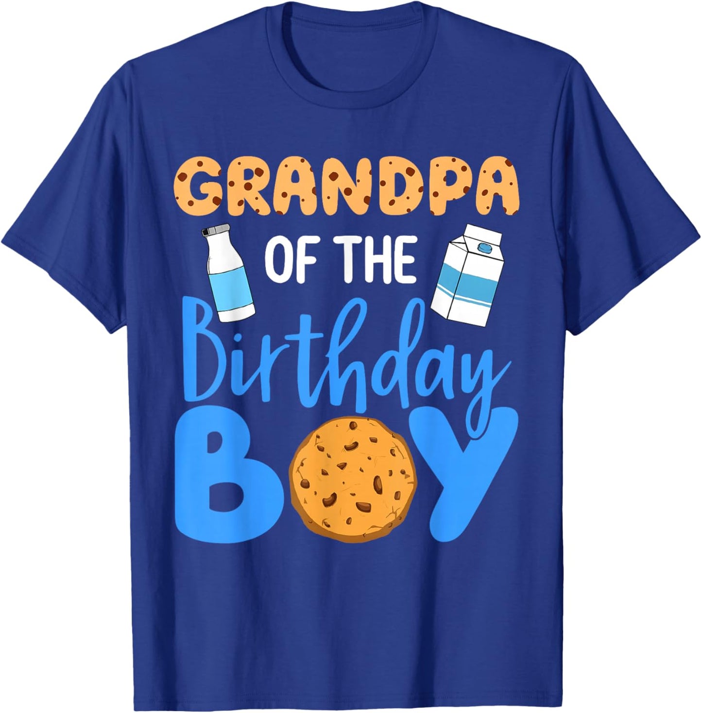 Grandpa Of The Birthday Boy Milk And Cookies 1st Bday Family T-Shirt - T-Shirt | Royal