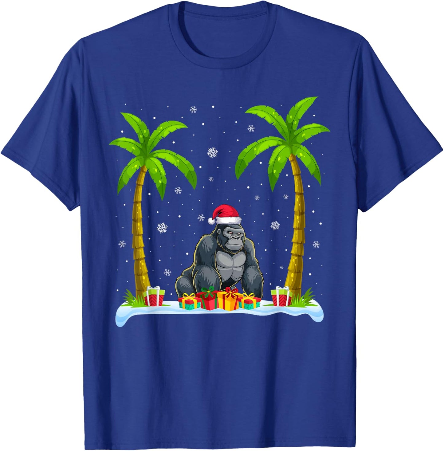 Gorilla Santa Hat Palm Tree Beach Xmas Pajama T-Shirt - T-Shirt | Royal