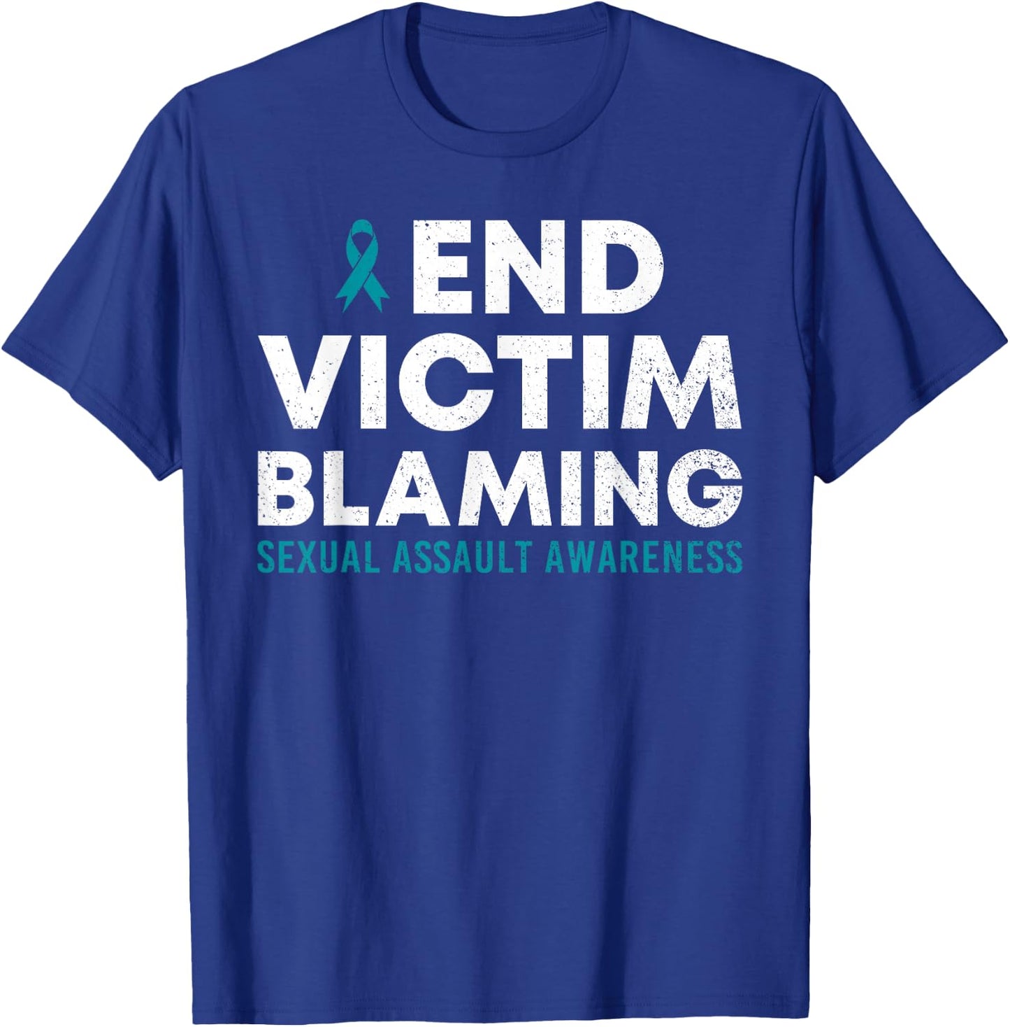 End Victim Blaming Sexual Assault Awareness Month Ribbon T-Shirt - T-Shirt | Royal
