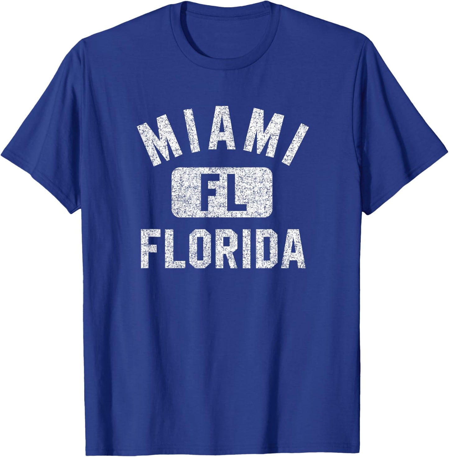 Miami Florida FL Gym Style Distressed White Print T-Shirt - T-Shirt | Royal