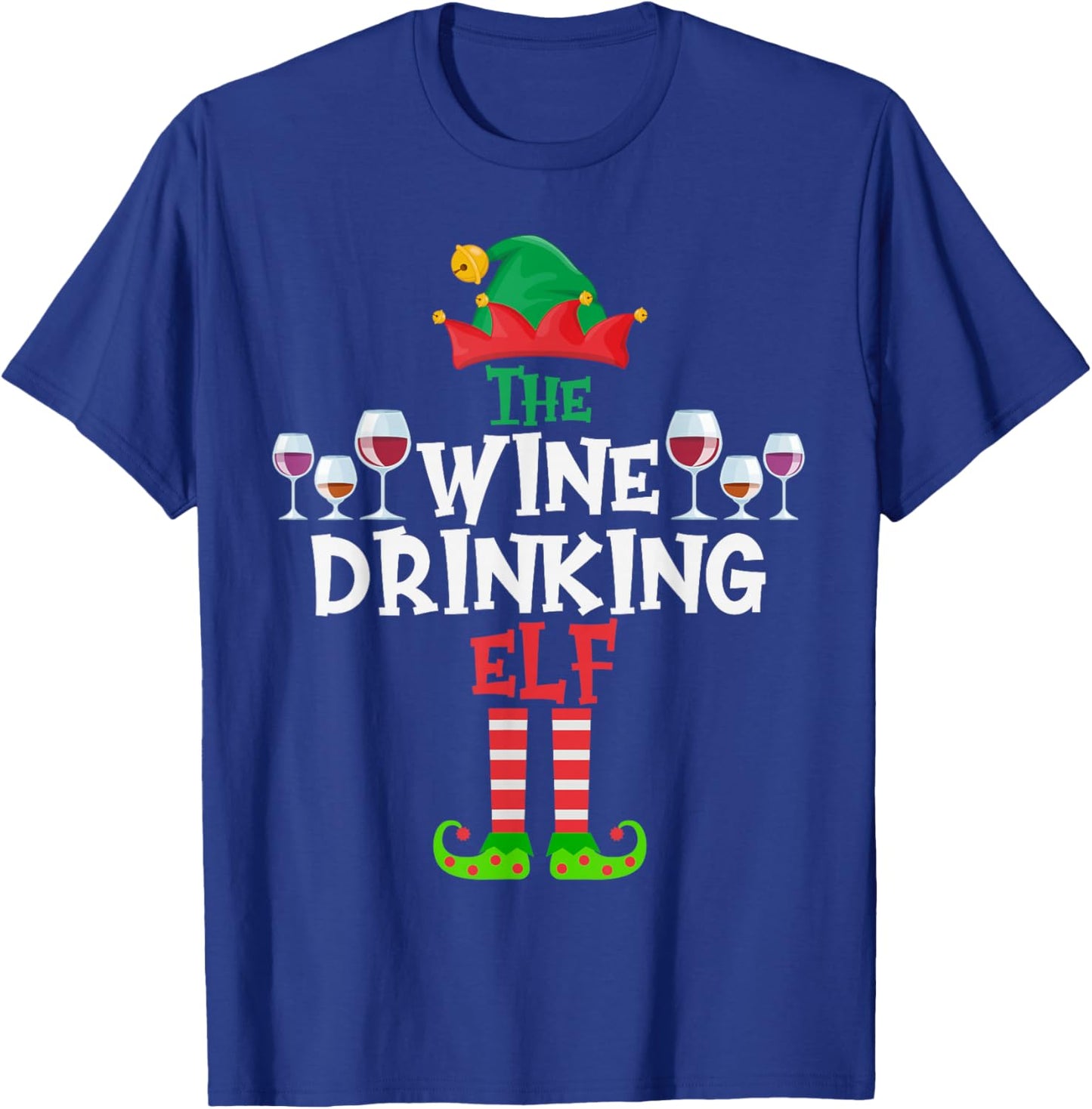 The Wine Drinking Elf, Funny Matching Family Group Christmas T-Shirt - T-Shirt | Royal