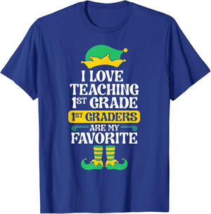 1st Grade Teacher Elf Christmas School Party I Love Teaching T-Shirt - T-Shirt | Royal