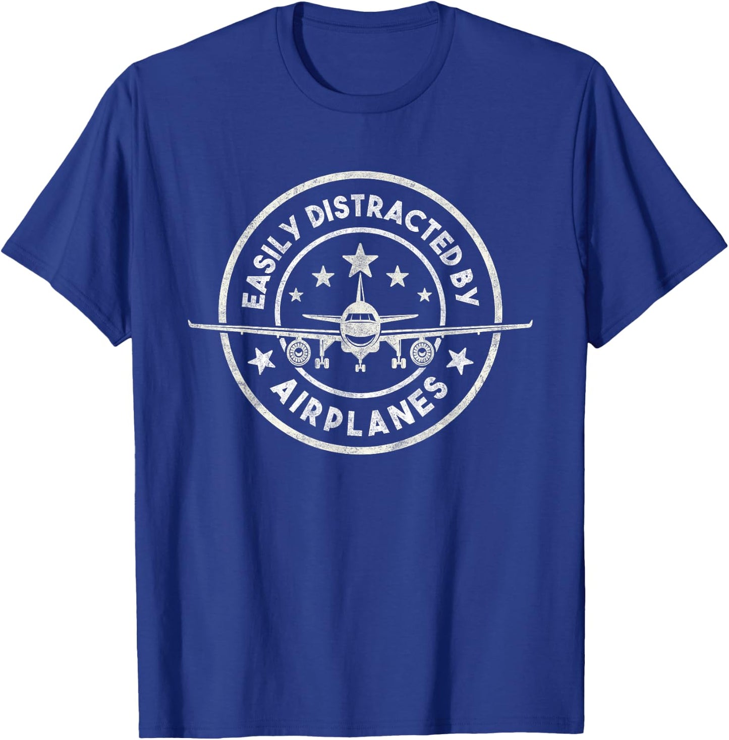 Easily Distracted By Airplanes Jet Aircraft Pilot Aviator T-Shirt - T-Shirt | Royal