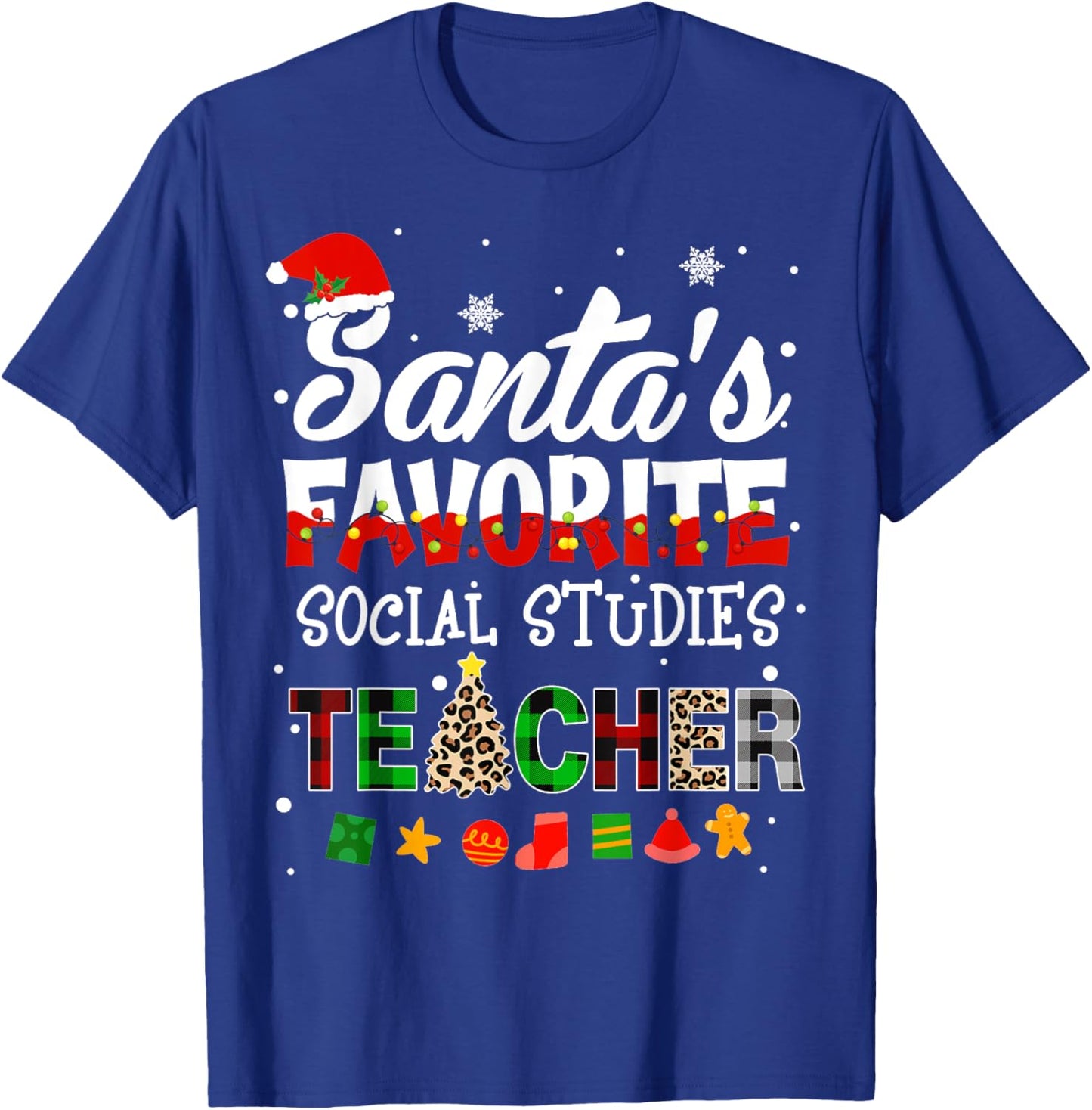 Santa Favorite Social Studies Teacher Christmas Matching T-Shirt - T-Shirt | Royal