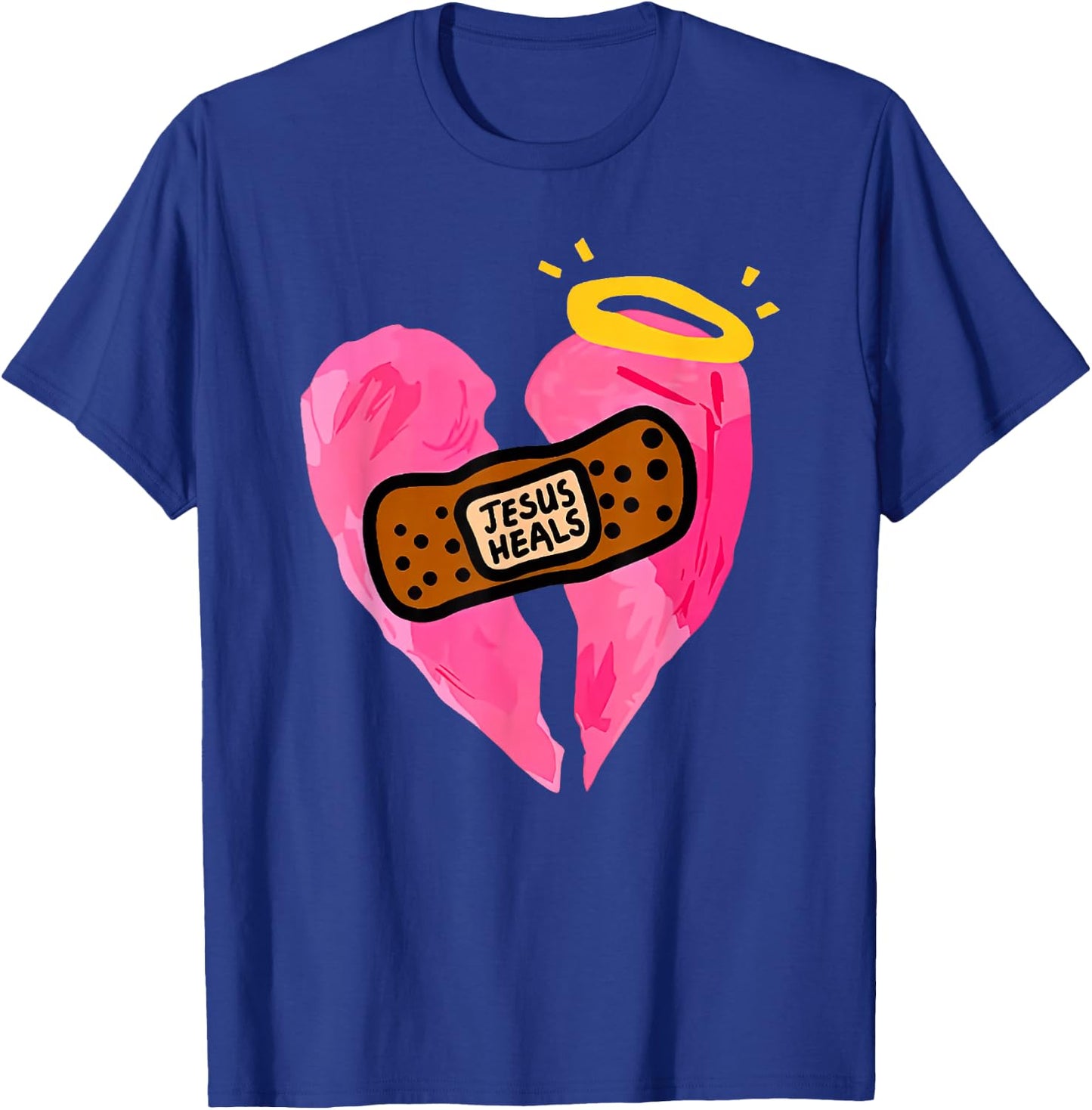 Jesus Heals Broken Heart Print Bandages Bandaids T-Shirt - T-Shirt | Royal