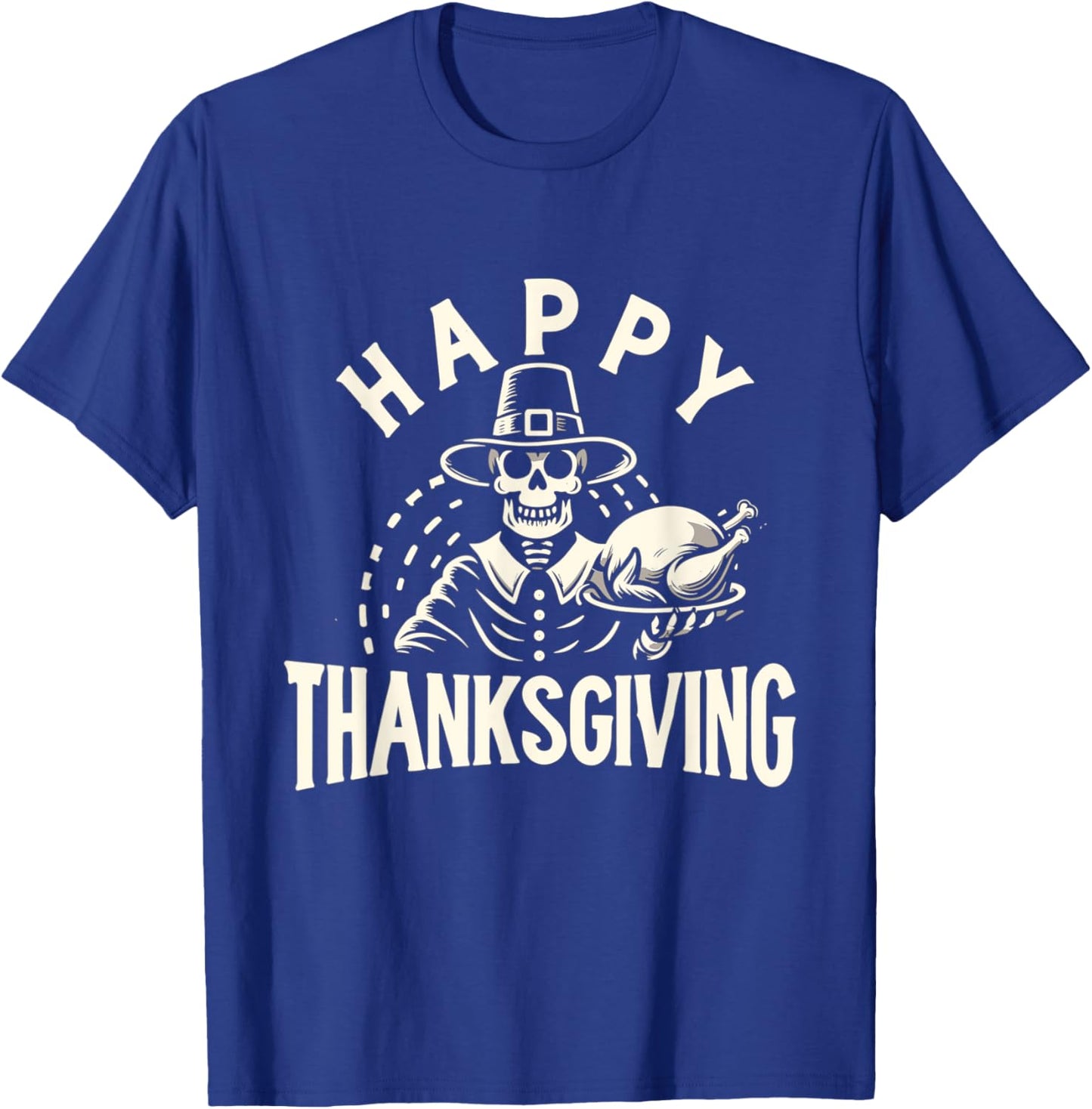Happy Thanksgiving Skeleton and Turkey T-Shirt - T-Shirt | Royal