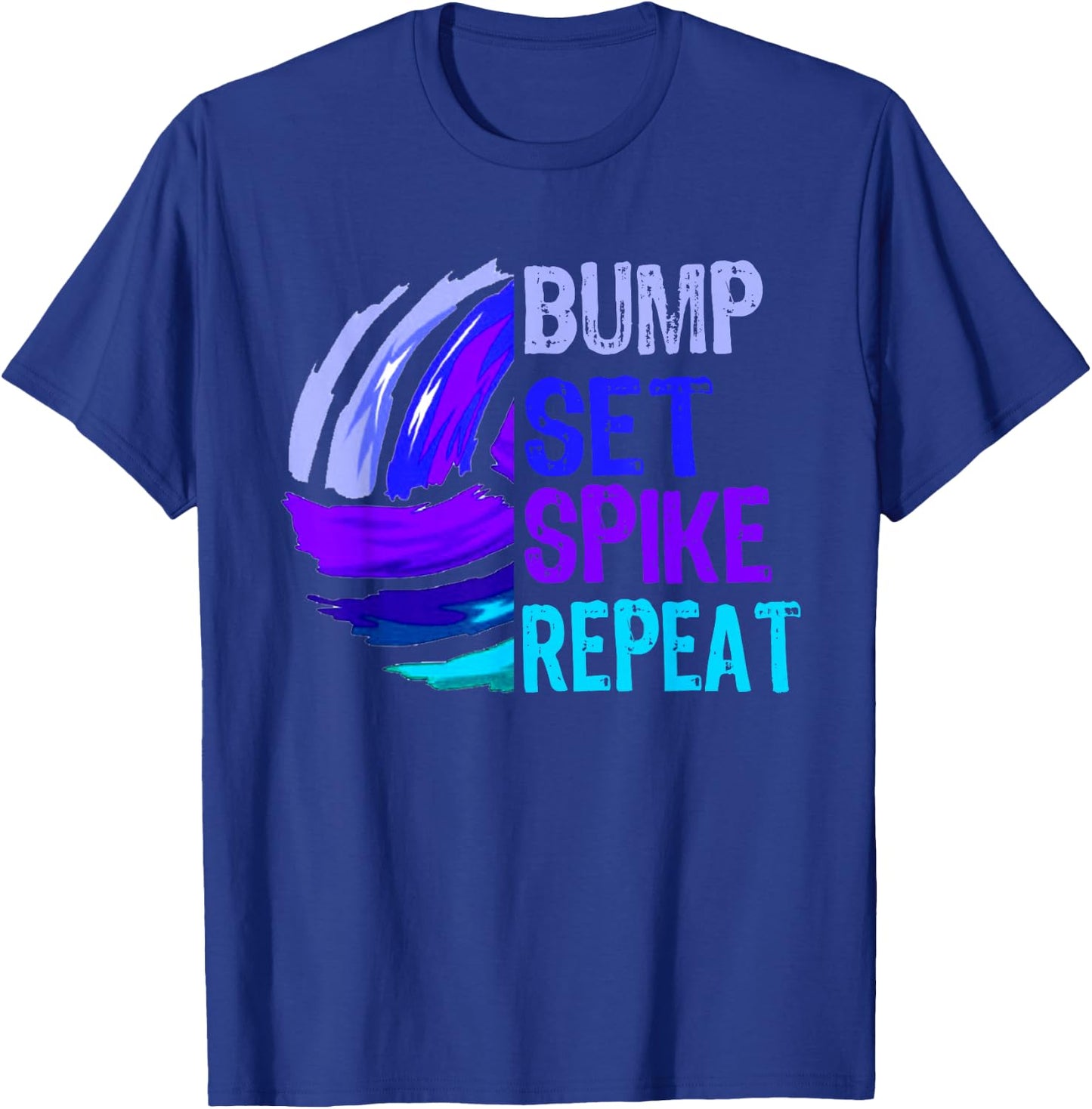 Girls Volleyball Bump Set Spike Repeat Blue/Purple T-Shirt - T-Shirt | Royal