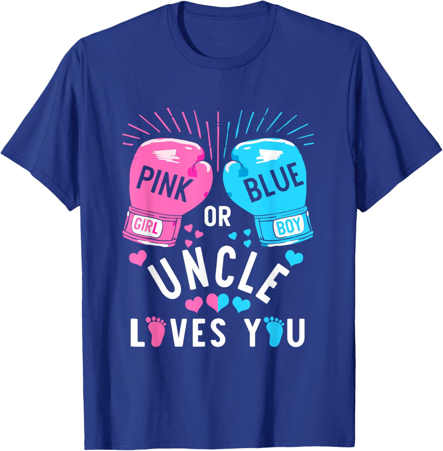 Pink Or Blue Uncle Loves You Boxing Gender Reveal Party T-Shirt - T-Shirt | Royal