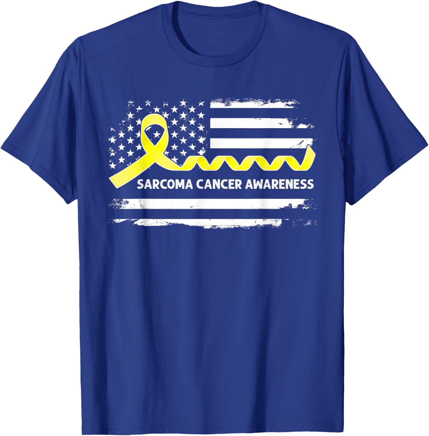 Sarcoma Cancer Awareness American Flag - Yellow Ribbon T-Shirt - T-Shirt | Royal