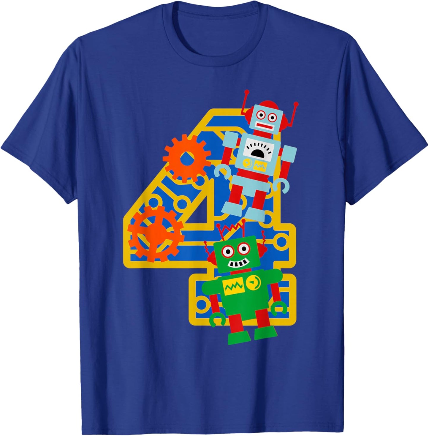 4th Birthday Boy 4 Year Old Little Robot Robotics Engineer T-Shirt - T-Shirt | Royal