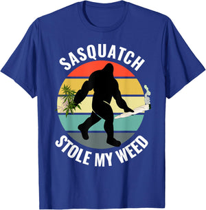 Funny Cannabis and Sci-Fi 420 Sasquatch Stole My Weed T-Shirt - T-Shirt | Royal