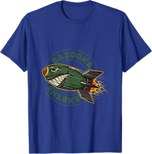 Bazzoka Sharks Flying Rocket Weapon Bazooka T-Shirt - T-Shirt | Royal