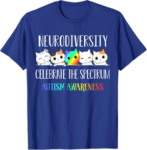 Autism Embrace Neurodiversity Celebrate the Spectrum Cat T-Shirt - T-Shirt | Royal