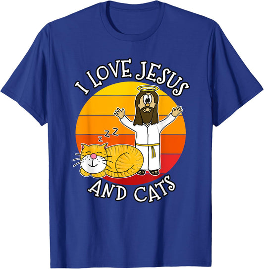 I Love Jesus and Cats, Christian Cat Lover Church Funny Men Women Kids T-Shirt - T-Shirt | Royal