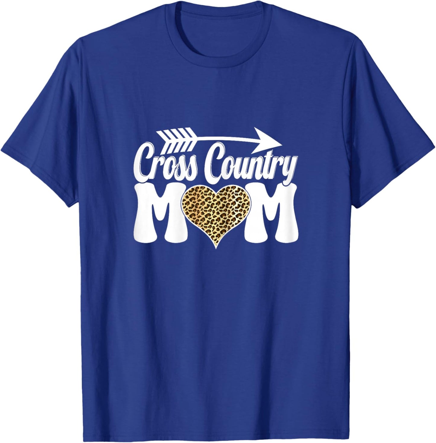 Cross Country Mom Cute Running Heart Leopard Print XC Runner T-Shirt - T-Shirt | Royal