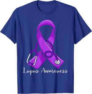 Lupus Awareness Wear Purple Ribbon Support Nurse Doctor T-Shirt - T-Shirt | Royal
