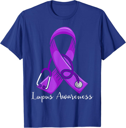 Lupus Awareness Wear Purple Ribbon Support Nurse Doctor T-Shirt - T-Shirt | Royal