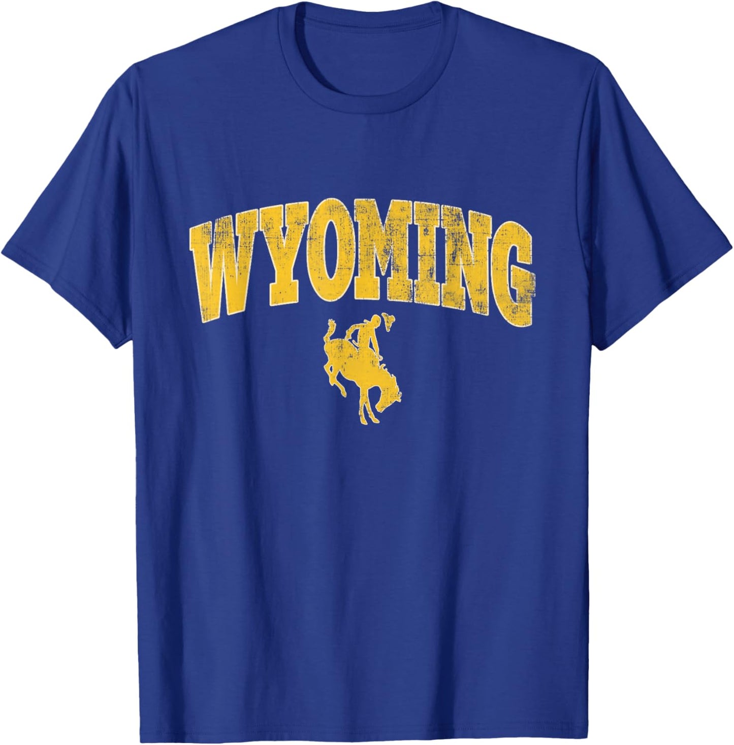 Wyoming Funny Retro Cowboy Riding A Bucking Horse T-Shirt - T-Shirt | Royal