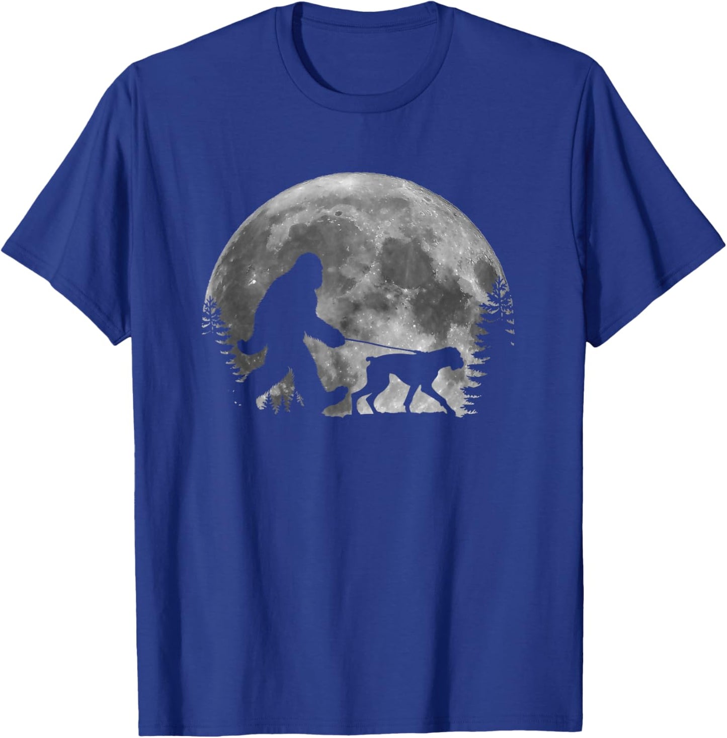 Bigfoot Walking a Dog Funny Boxer Lovers Moon Halloween T-Shirt - T-Shirt | Royal