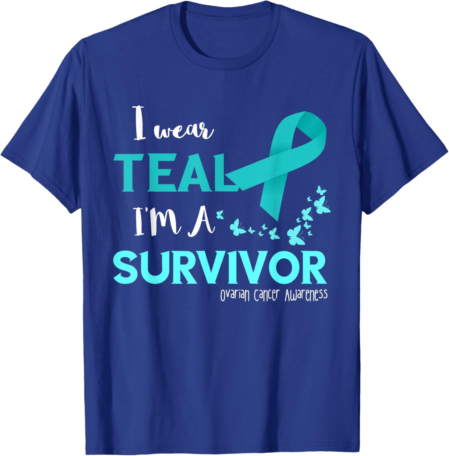 Ovarian Cancer Awareness Survivor Ribbon Ovarian Cancer T-Shirt - T-Shirt | Royal