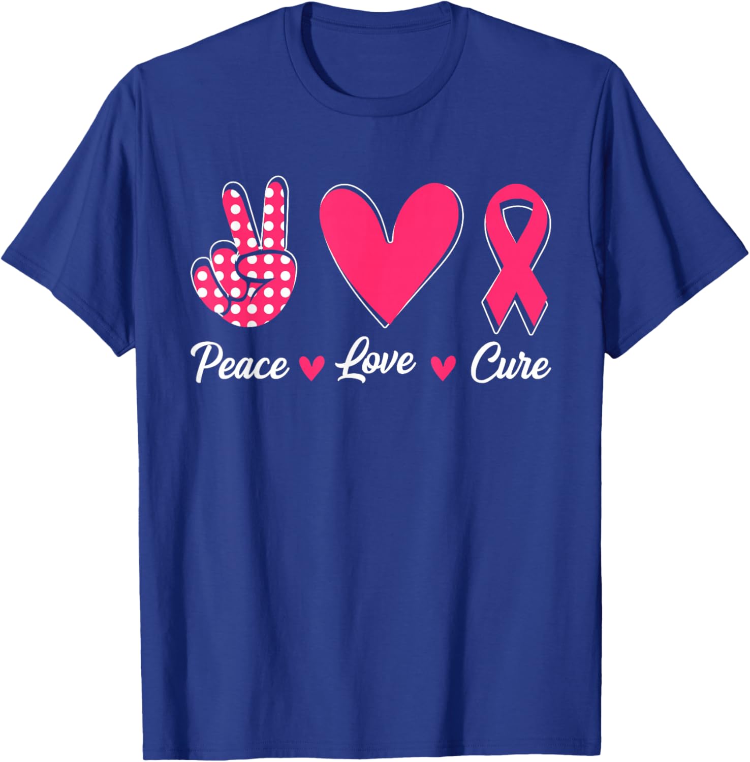 Peace Love Cure Heart Pink Ribbon Breast Cancer Awareness T-Shirt - T-Shirt | Royal