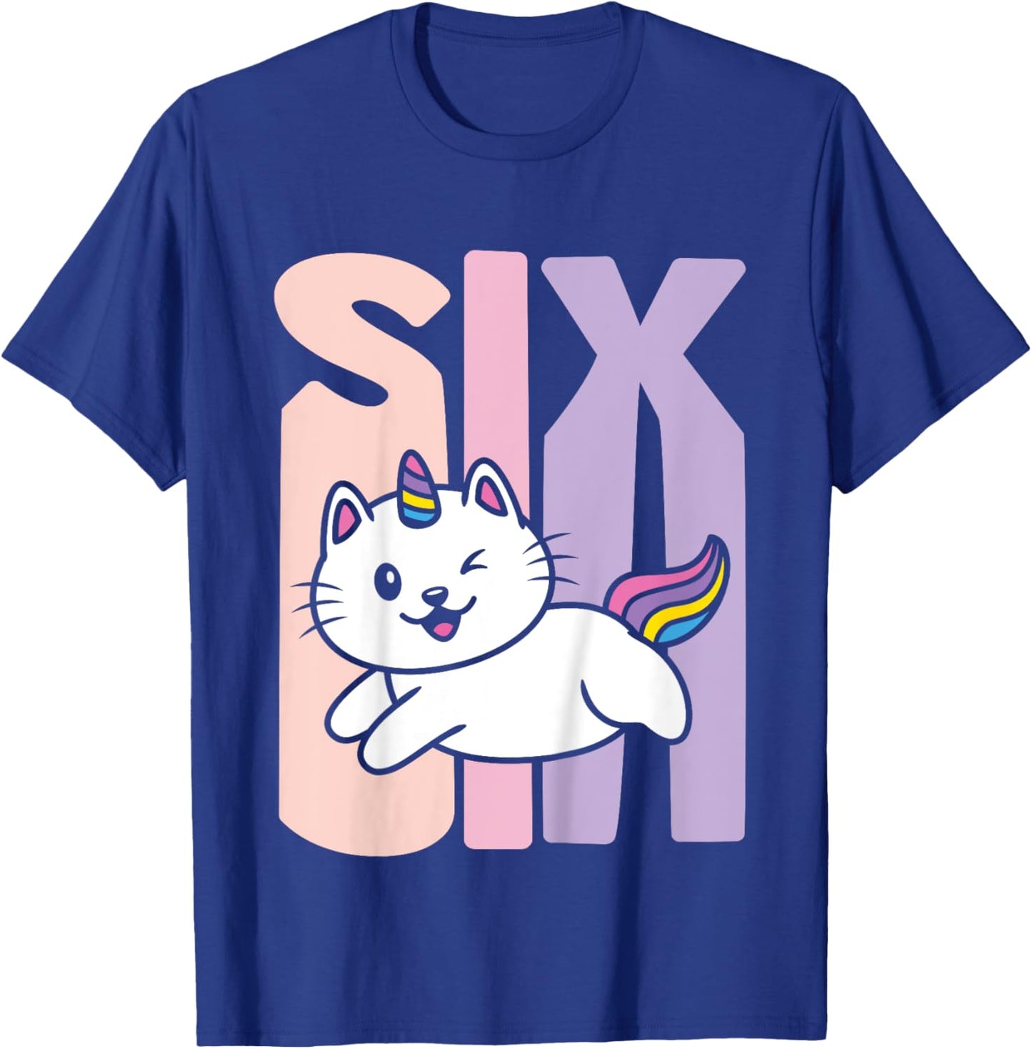 Kids 6 Year Old Cute Caticorn Cat Unicorn Birthday Girl B-day T-Shirt - T-Shirt | Royal