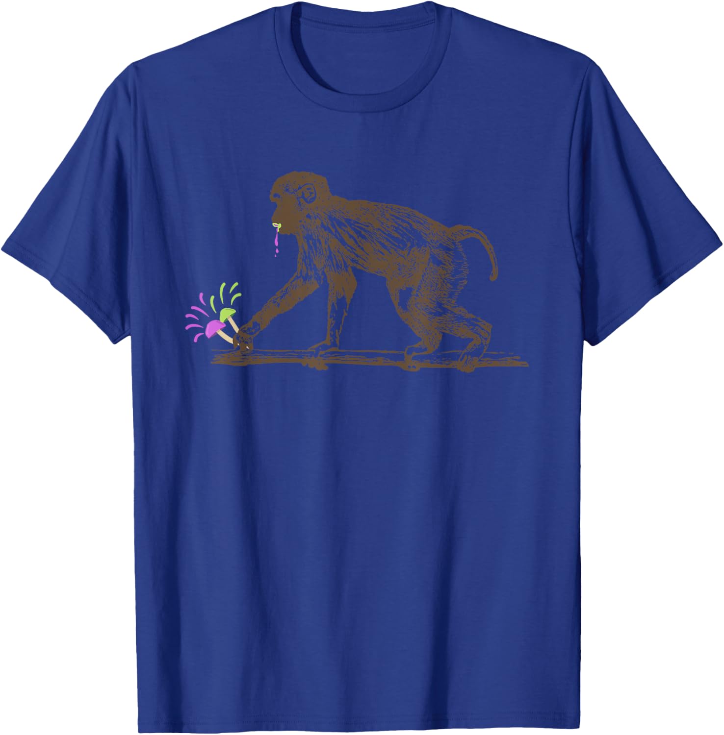 Stoned Ape Theory Magic Mushrooms Eating Monkey T-Shirt - T-Shirt | Royal