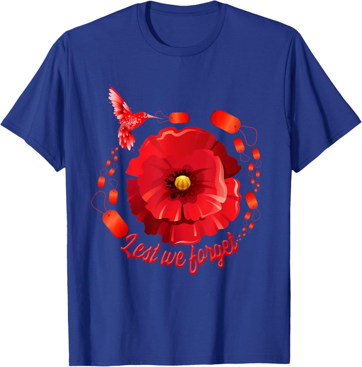 Veterans Day Lest We Forget Red Poppy Flower USA Memorial T-Shirt - T-Shirt | Royal
