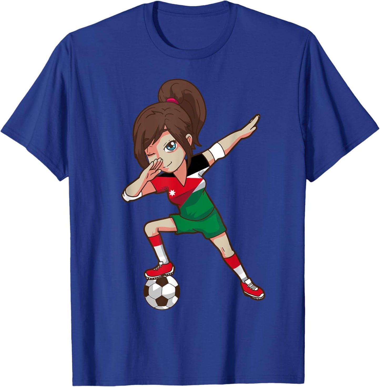 Soccer Fan Jordanian Flag Girl T-Shirt - T-Shirt | Royal