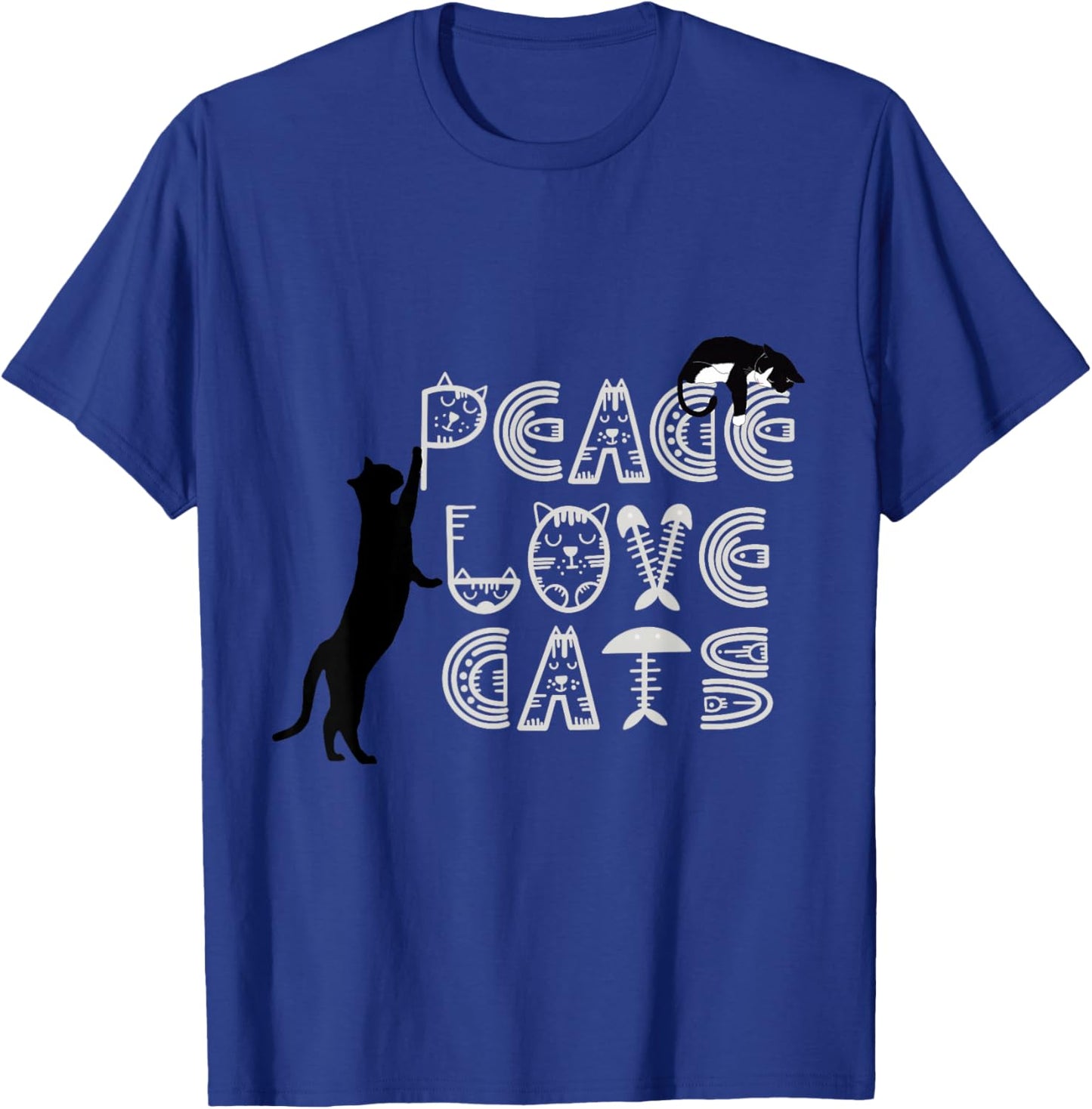 Peace Love Cats Typography with Cute Black Cats T-Shirt - T-Shirt | Royal