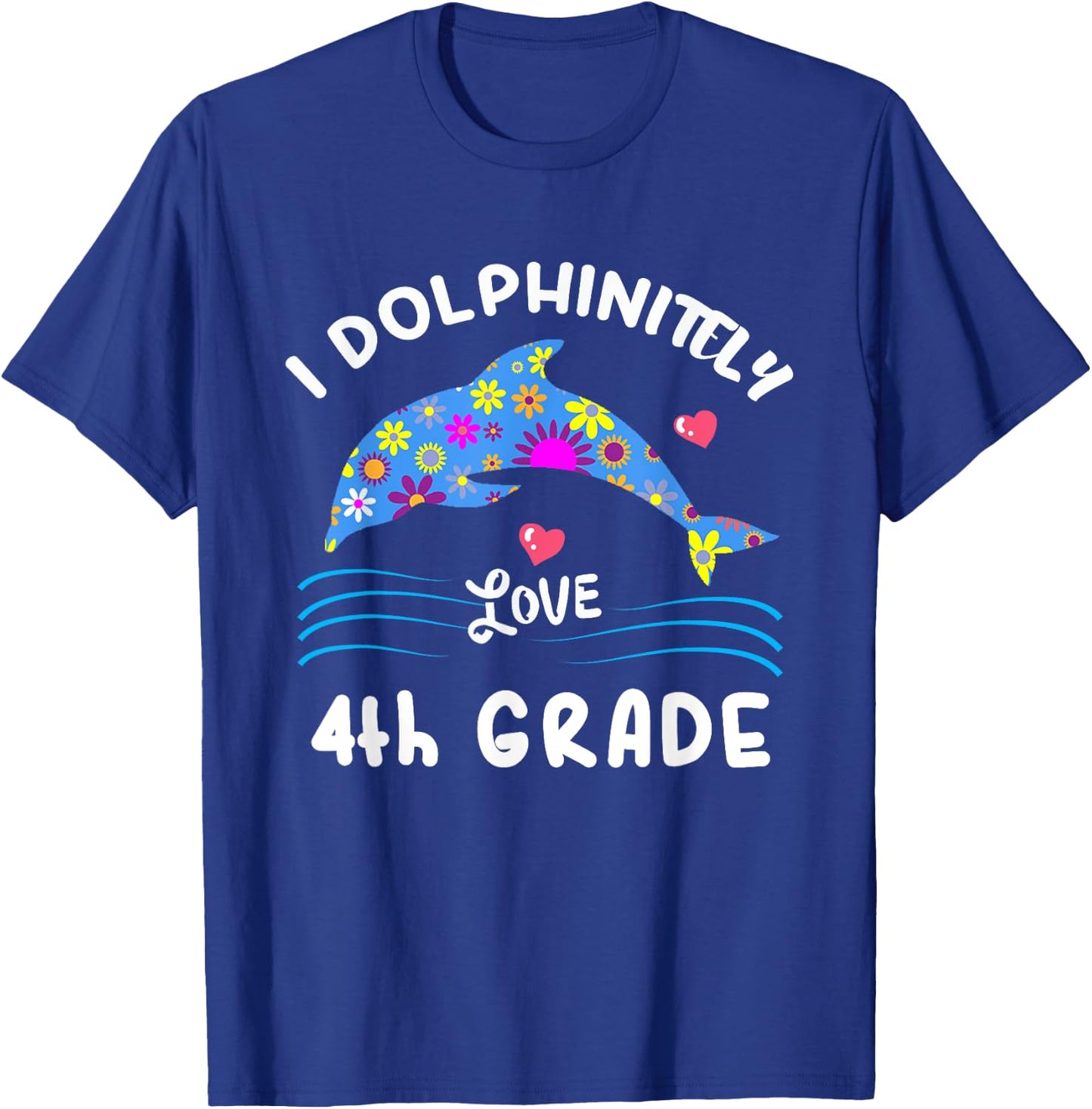 Cute Kids 4th Grade Back To School Girls Dolphin Themed Gift T-Shirt - T-Shirt | Royal