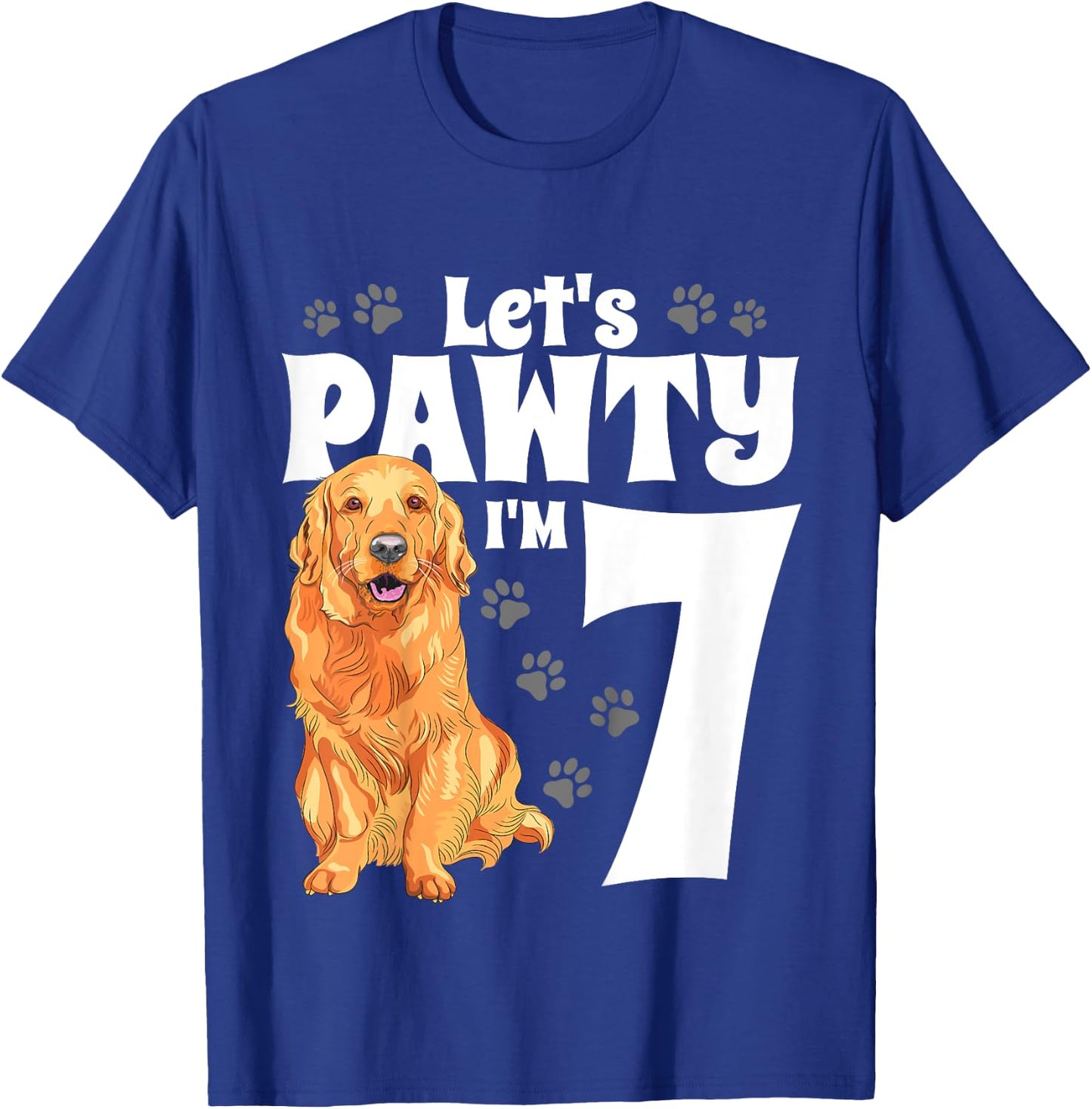 7 Year Old Golden Retriever Dog Birthday Pawty Dogs 7th Gift T-Shirt - T-Shirt | Royal