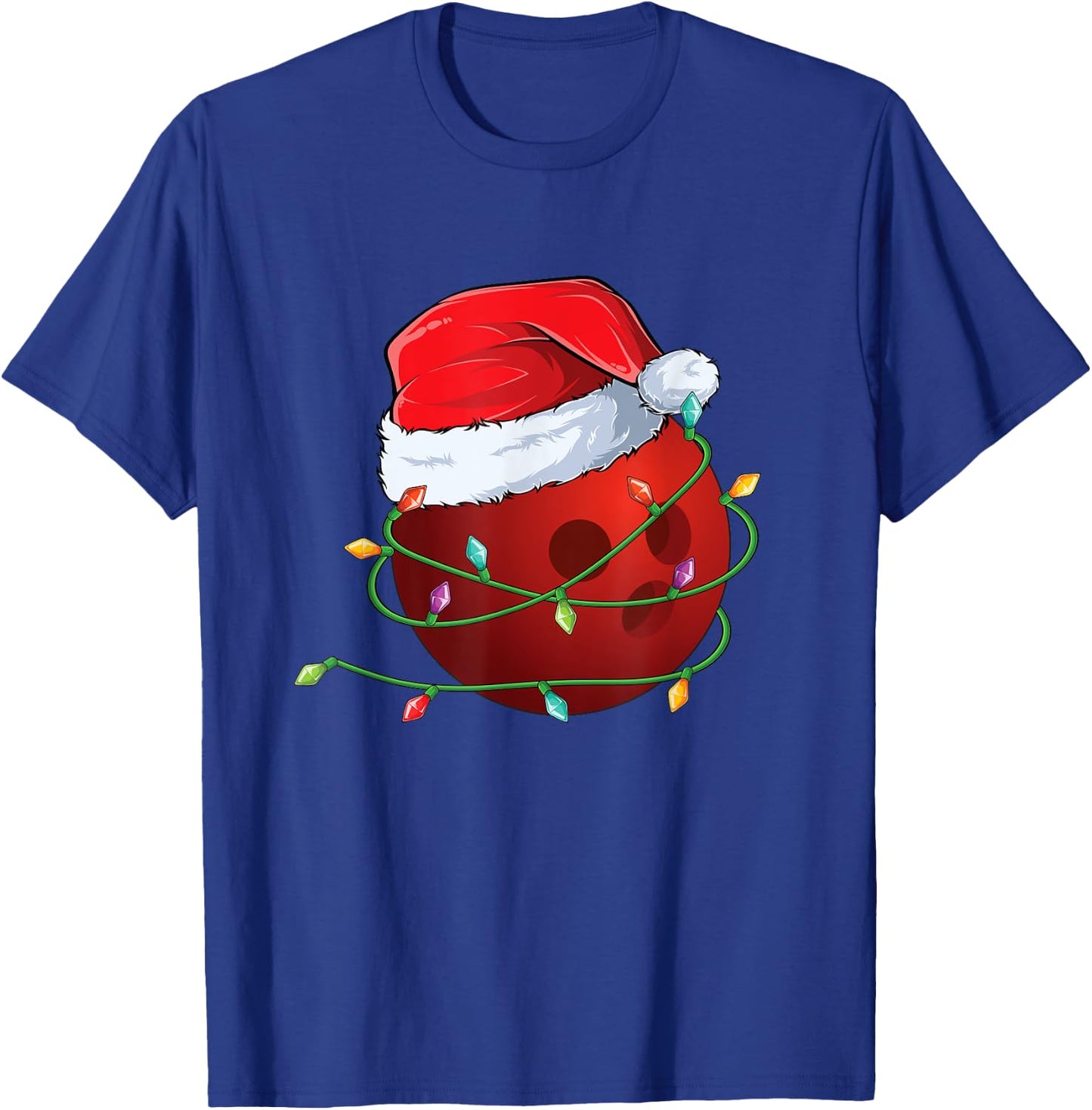 Christmas Bowling ball Santa Hat wrapped in Holiday Lights T-Shirt - T-Shirt | Royal
