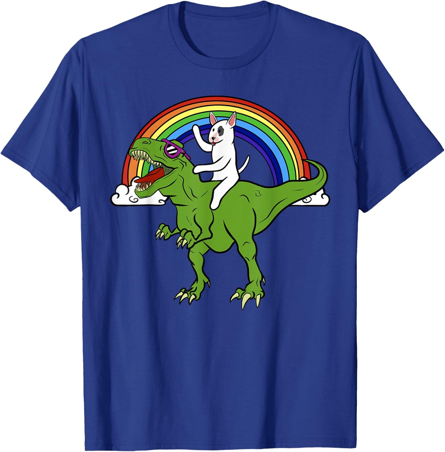 Bull Terrier Riding T Rex Dinosaur Funny Dog Gift Women Girls Kids T-Shirt - T-Shirt | Royal