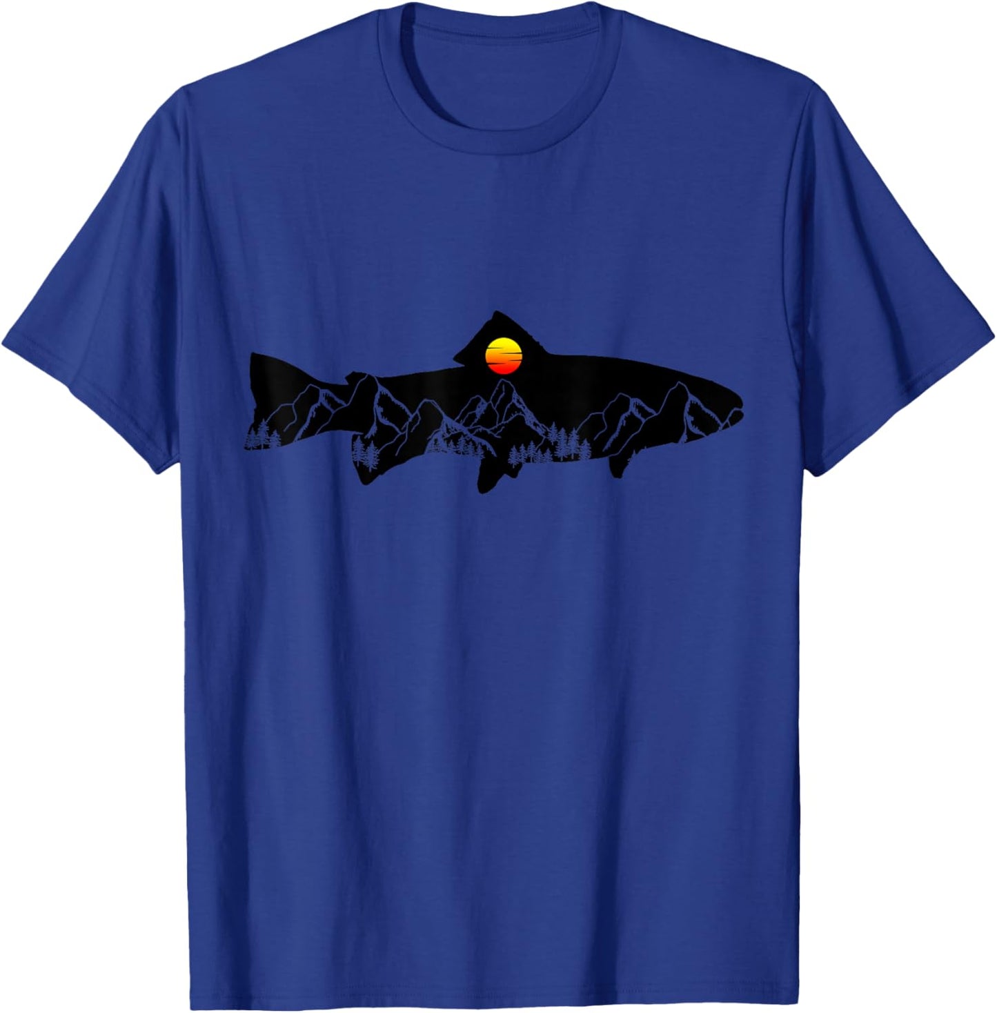 Fly Fishing Trout Fisherman Vintage Mountains Nature T-Shirt - T-Shirt | Royal