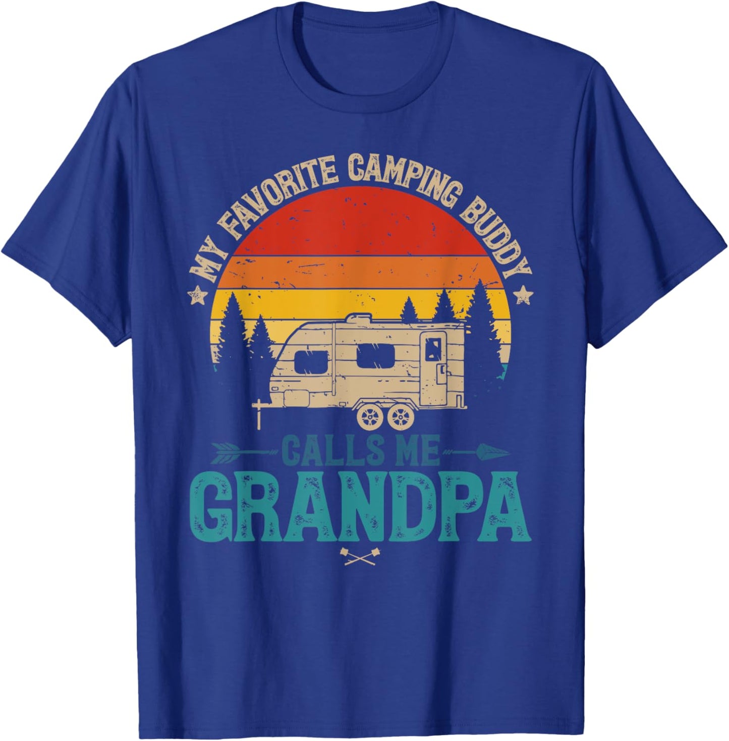 Vintage My Favorite Camping Buddy Calls Me Grandpa Sunset T-Shirt - T-Shirt | Royal