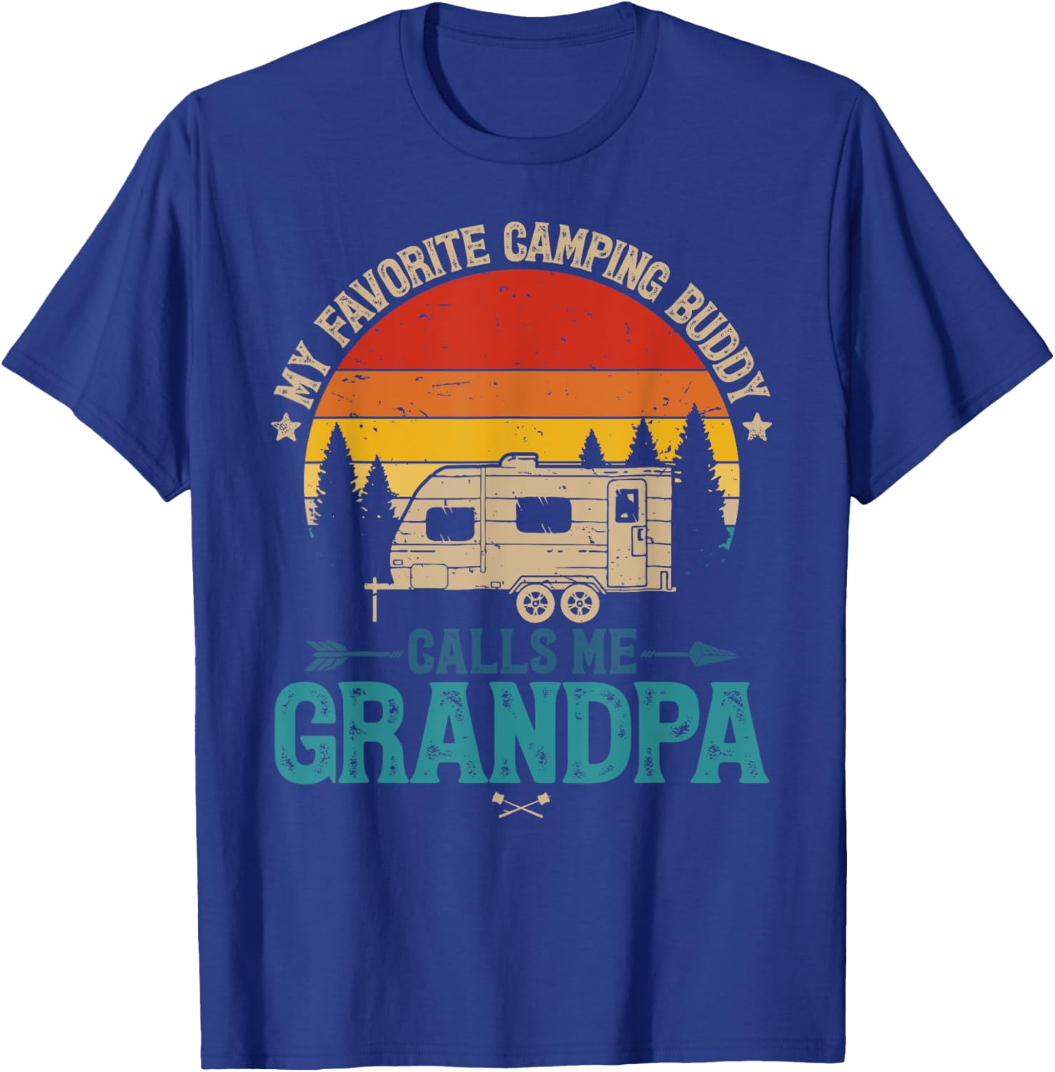 Vintage My Favorite Camping Buddy Calls Me Grandpa Sunset T-Shirt - T-Shirt | Royal